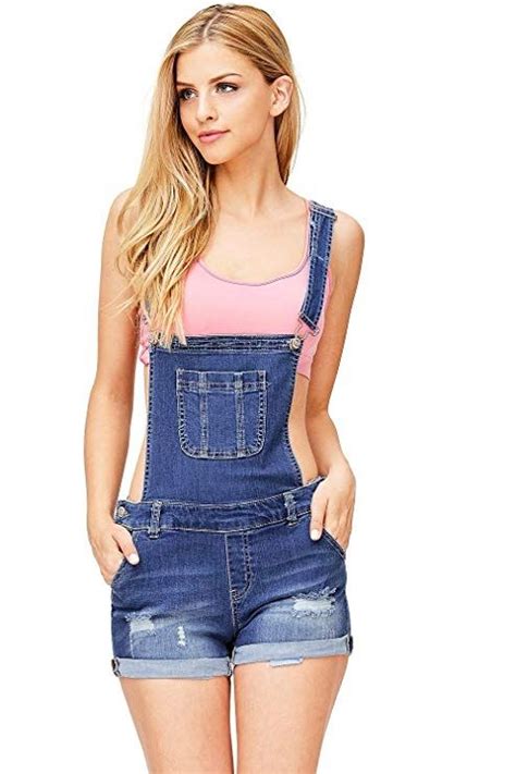 Wax Womens Juniors Cute Denim Overall Shorts Denim Overalls Denim