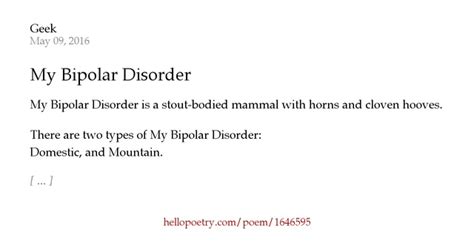 My Bipolar Disorder By Nicholas Mercier Coulombe Hello Poetry