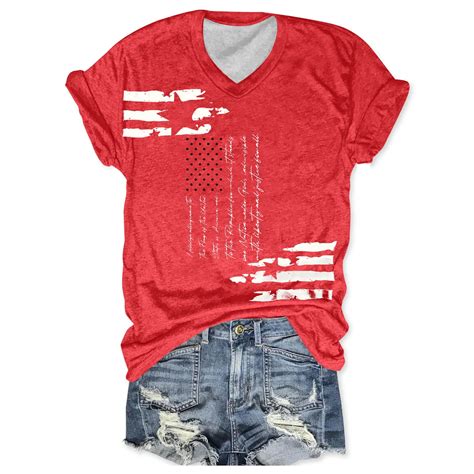 Wangxldd 4th Of July Plus Size Blouses For Women V Neck Short Sleeve