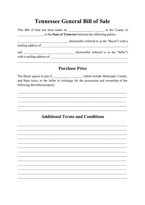 Tennessee Generic Bill Of Sale Form Fill Out Sign Online And Download Pdf Templateroller