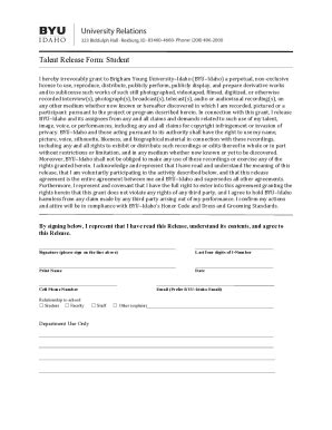 Fillable Online Student Talent Release Form Doc Fax Email Print Pdffiller