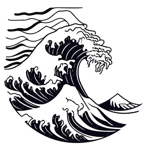 dessin en noir  blanc dune vague vecteur premium