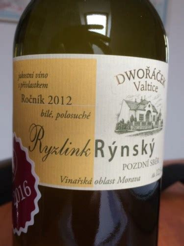 Dworacek Valtice Ryzlink R Nsk Pozdn Sb R Vivino