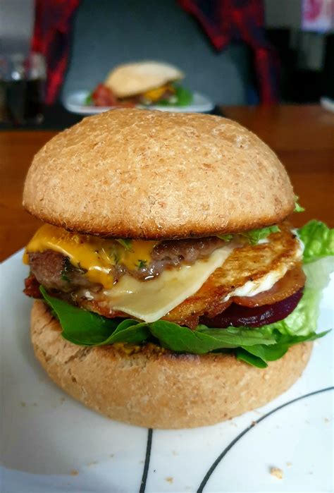 Burger Night Successful Again Angus Beef Double Cheese Bacon Egg Avo Beetroot And Lettuce