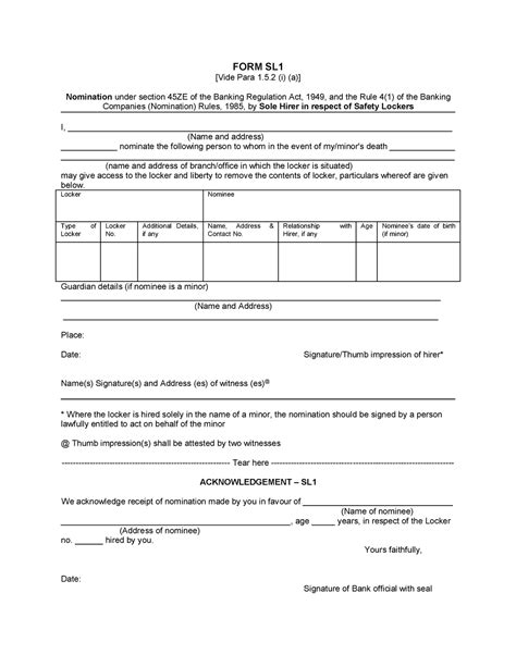 Hdfc Locker Nomination Form Sl Blank Form Sl Vide Para I A