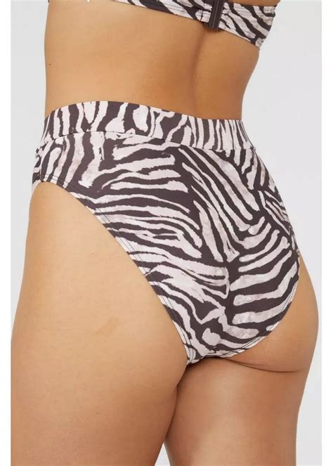 Gorgeous White And Oak Zebra Print Mid Rise Bikini Bottoms Matalan