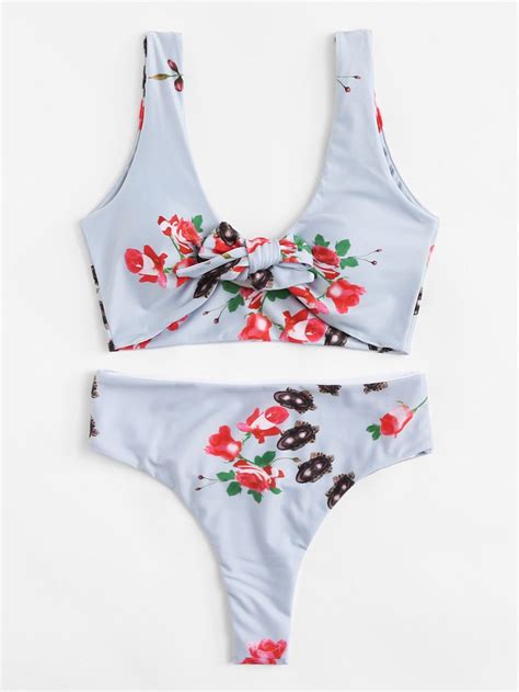 Flower Print Knot Bikini SetFor Women Romwe Bikinis Bikini Set Hot