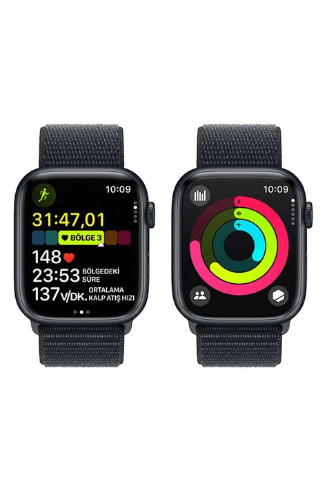 Apple Watch Series 9 GPS MR9C3TU A 45 mm Gece Yarısı Alüminyum Kasa ve