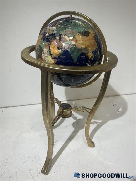 Gemstone Revolving World Globe 38 Tall X 58 Circumference On Brass