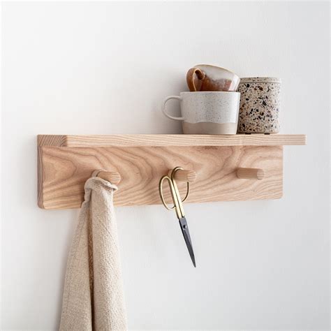 Solid Ash Peg Rail With Shelf Wooden Peg Rack With Shelf Wall Mounted