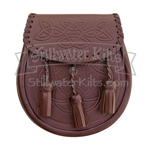 Embossed Brown Leather Sporran With Chain Belt By Stillwater Kilts