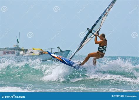 Windsurfer Women On Wave Stock Photo Image 72439496