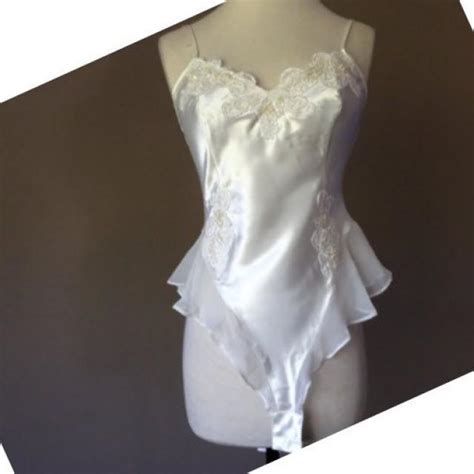 L Satin Teddy Lingerie By Victoria S Secret White Bridal Size