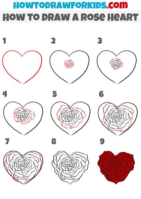 how to draw a rose heart step by step | Roses drawing, Rose drawing ...