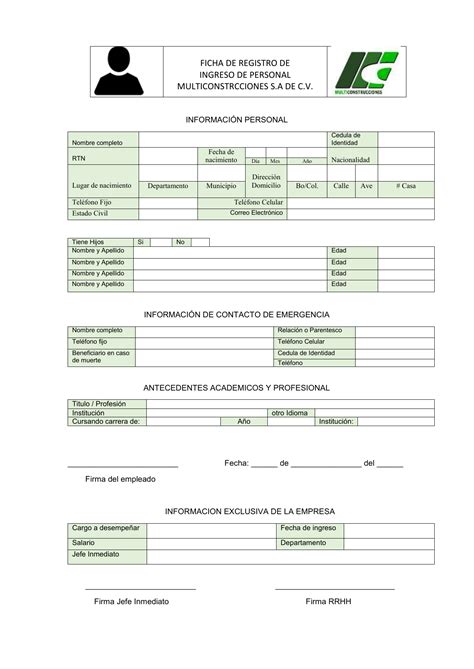 Ficha De Datos Personales Del Empleado