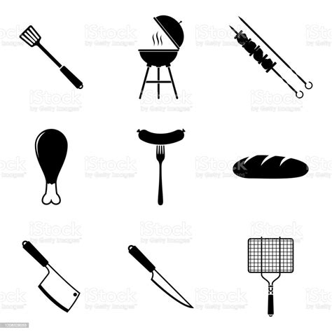 Black Barbecue Icons Set Isolated On White Background Grill Bbq Meat