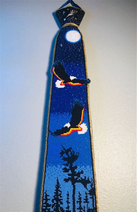 Eagles In The Night Beaded Necktie In 2024 Native American Beadwork