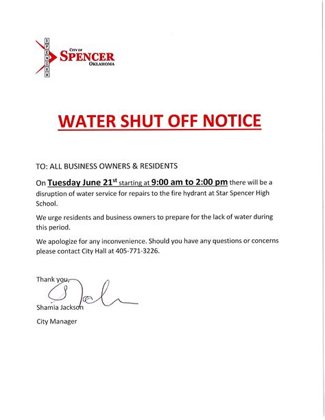 Water Shut Off Notice Template