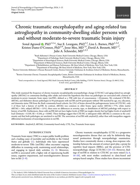 Pdf Chronic Traumatic Encephalopathy And Aging Related Tau