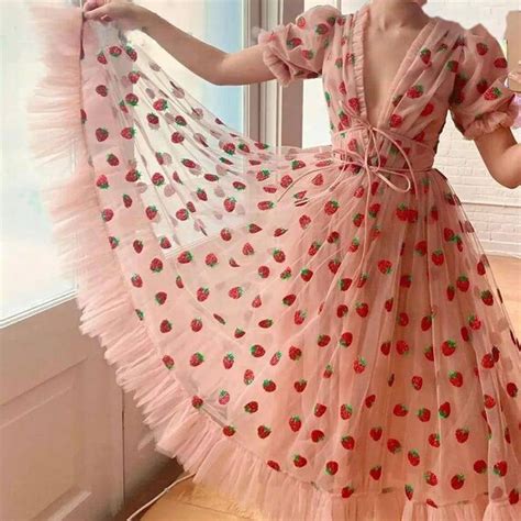 Strawberry Dress Cottagecore For Plus Size Cottagecore Prom Etsy