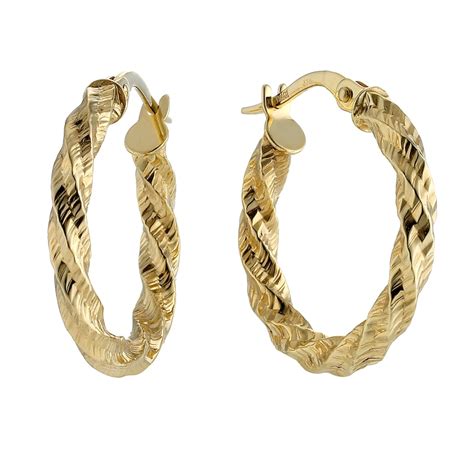 9ct Yellow Gold Diamond Cut Twist 15mm Hoop Earrings Ernest Jones