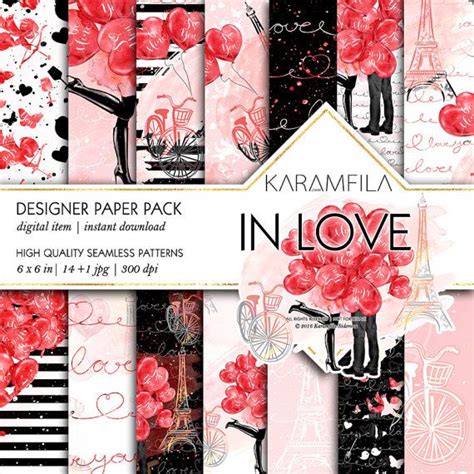 Paris Paper Pack Valentines Day Patterns Love Cute Balloons Romantic