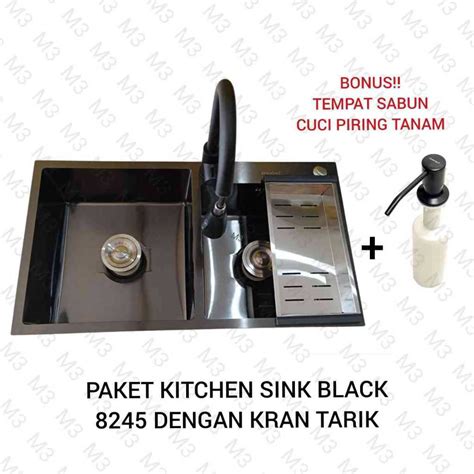 Jual PAKET KITCHEN SINK STAINLESS STEEL KINGJOHLE 8245 BLACK KRAN