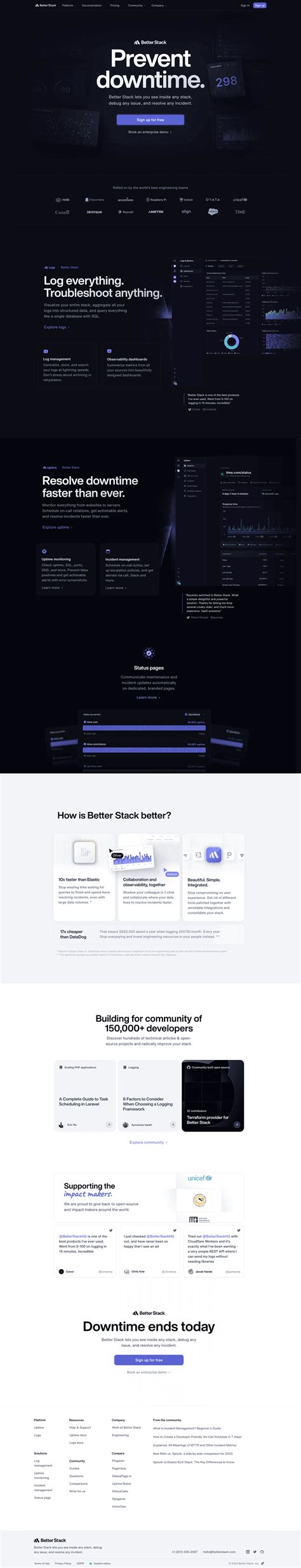 Better Stack page - SaaS Landing Page | Landing page design, Landing