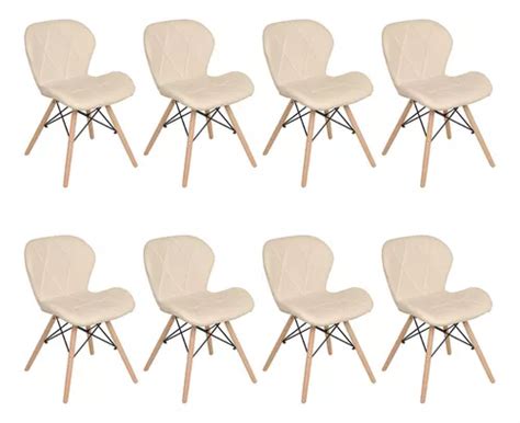 Kit 8 Cadeiras Estofadas Charles Eames Eiffel Slim Confort Cor Nude Cor