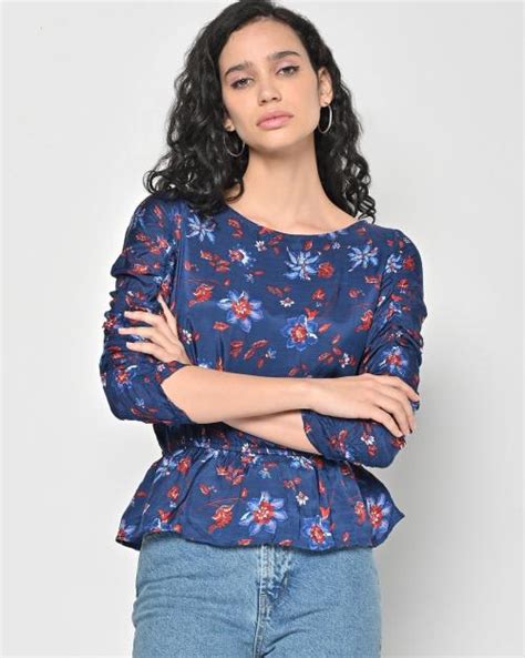 Shahion Floral Print Slim Fit Top Jiomart