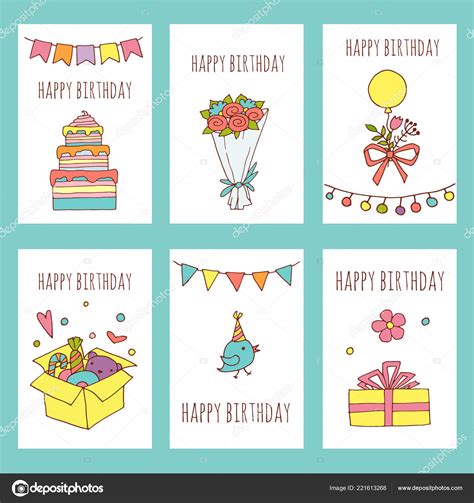 Creative Happy Birthday Cards Collection Hand Drawn Party Invitation