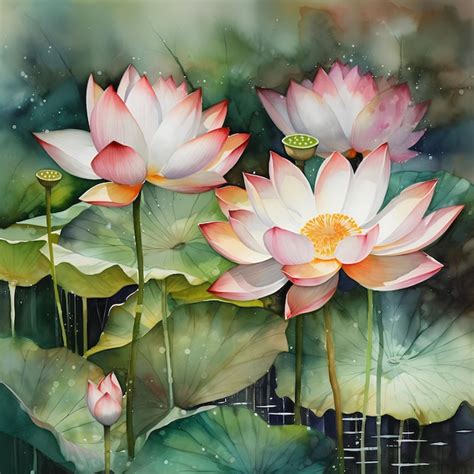 Premium AI Image | Watercolor lotus flower painting Lotus illustration