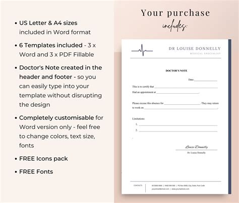 Doctors Excuse Template, Doctors Excuse for Work, Doctors Note, Medical Office Forms, PDF ...