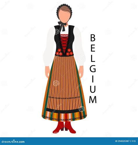 Woman in Belgian Folk Costume and Headdress. Culture and Traditions of