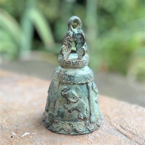 Antique Bronze Temple Bell Hanging Thai Buddhist Lucky Elephant Trunk