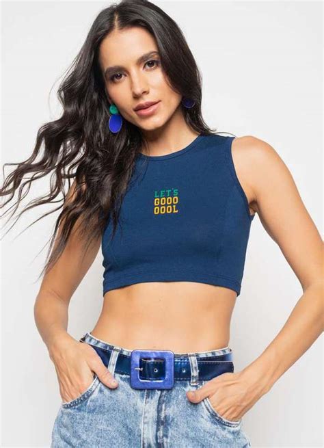 Cropped Brasil Regata Recorte Malha Fashion Azul Salvatore Fashion