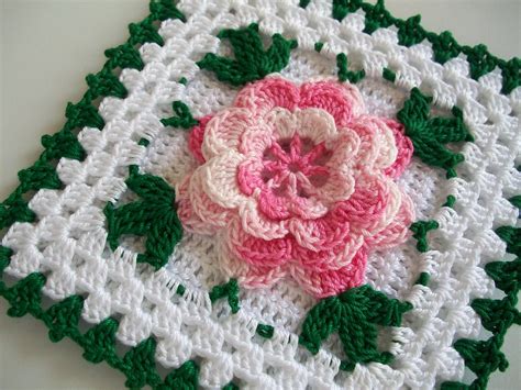 Crochet Potholder in Thread with Rose Flower in Shaded Pin… | Flickr