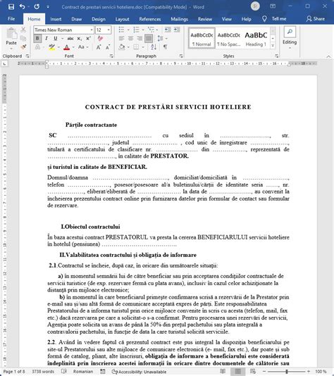 Contract Servicii Hoteliere Model Modele Contracte