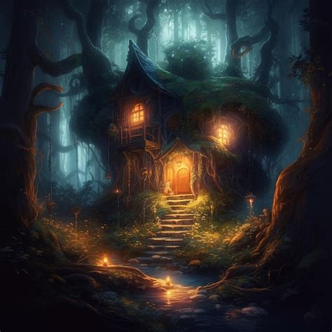 Premium Photo | The fairytale house of a forest wizard located in the forest thicket