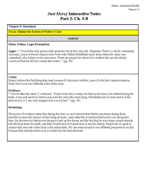 Just Mercy Interactive Notes: Ch. 5-8 Analysis Insights - Studocu
