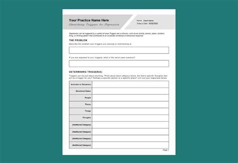 Depression Triggers Worksheet Editable Fillable Printable PDF