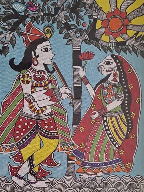 Sweet Tune Of Flute Radha Krishna Painting Watercolor On Canvas