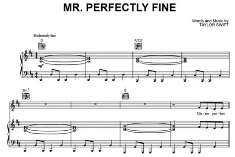 Taylor Swift Mr Perfectly Fine Free Sheet Music Pdf For Piano The