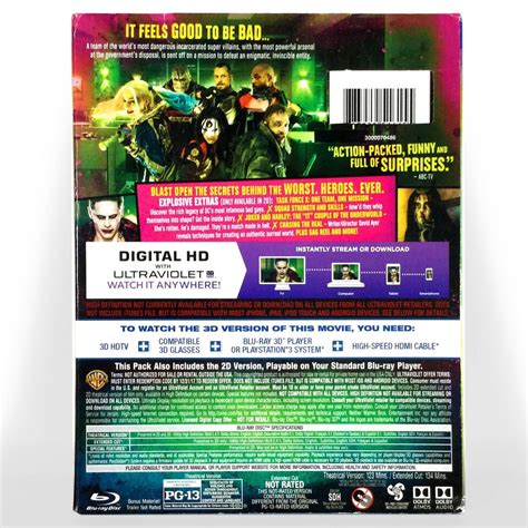 Suicide Squad 3 Disc 3d Blu Raydvd 2016 Extended Cut Like New We