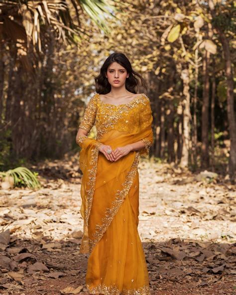 Orange Embroidered Organza Saree Fancy Sarees Beautiful Dresses Saree Trends