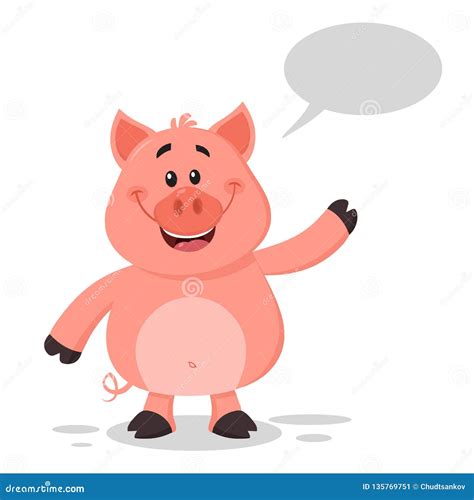 Happy Pig Cartoon Character Waving For Greeting Stock Illustration