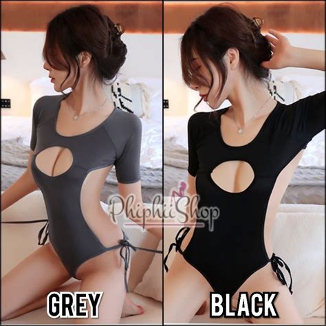 Jual Leotard Seksi Cosplay Baju Renang Bikini Open Chest Tali Samping