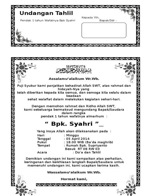 Format Undangan Tahlilan Bloggersiana