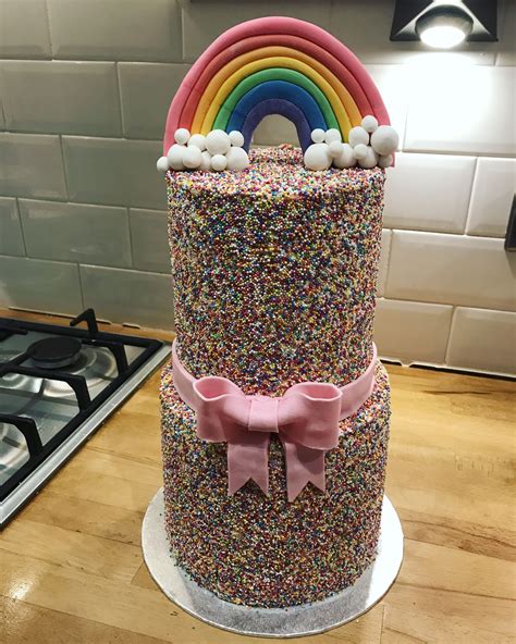 12 Layer Rainbow Sprinkles Cake Rainbow Cake Inside With Bow And