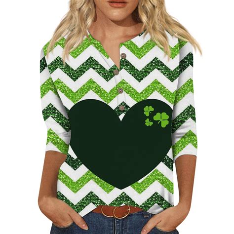 Susanny St Patricks Day Shirts Women Plus Size 3 4 Sleeve Henley